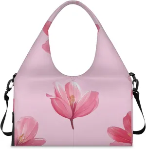 Gym Bag for Women Falling Flower Duffel Bag with Shoe Compartment and Yoga Mat Holder Portable Weekender Bags Travel Tote Bags