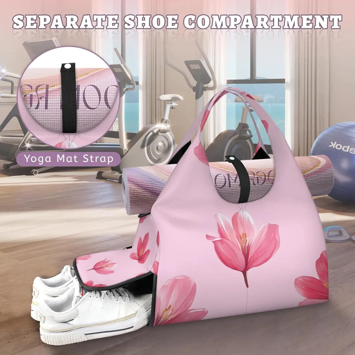 Gym Bag for Women Falling Flower Duffel Bag with Shoe Compartment and Yoga Mat Holder Portable Weekender Bags Travel Tote Bags