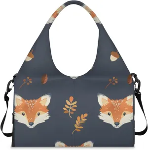 Gym Bag for Women Fox Print Duffel Bag with Shoe Compartment and Yoga Mat Holder Portable Weekender Bags Travel Tote Bags