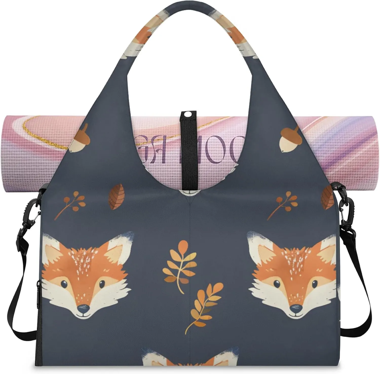 Gym Bag for Women Fox Print Duffel Bag with Shoe Compartment and Yoga Mat Holder Portable Weekender Bags Travel Tote Bags