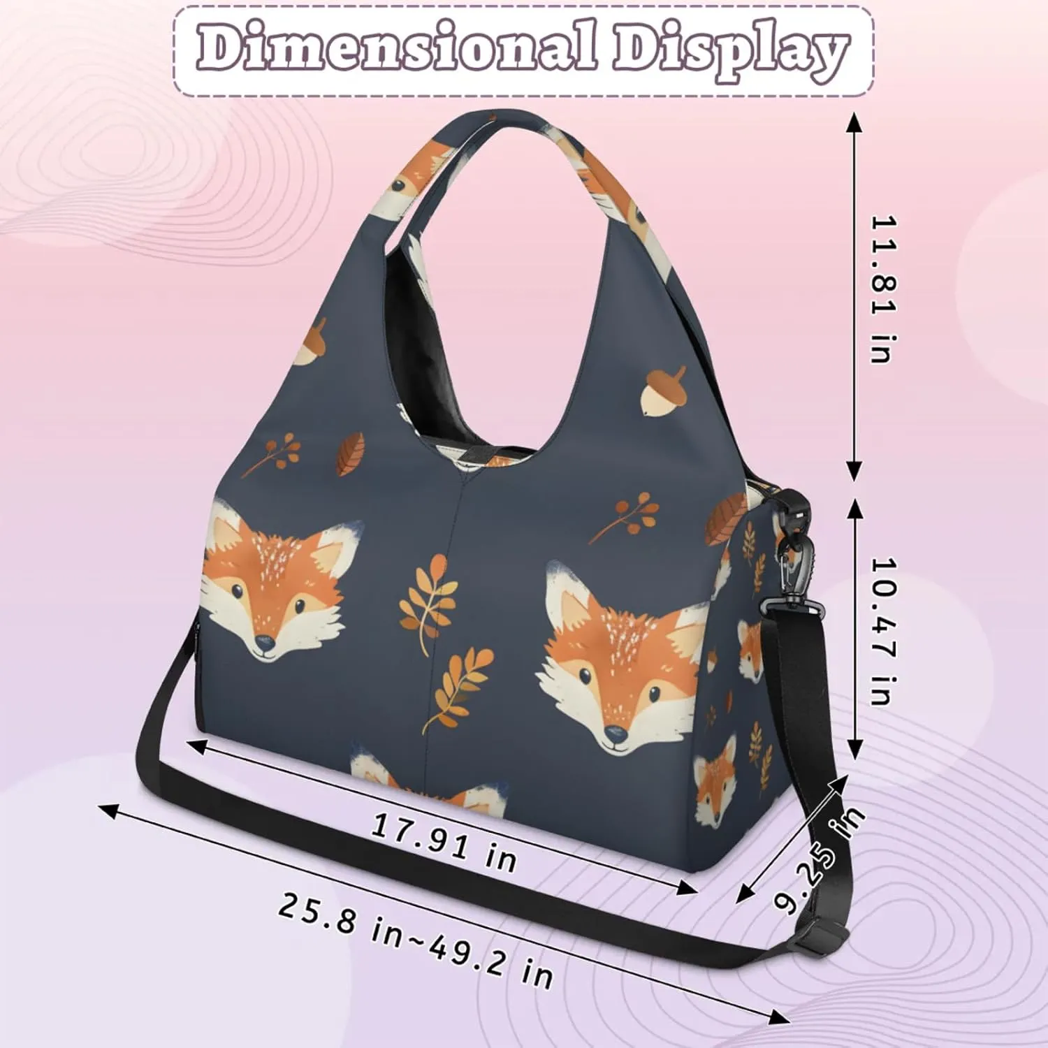 Gym Bag for Women Fox Print Duffel Bag with Shoe Compartment and Yoga Mat Holder Portable Weekender Bags Travel Tote Bags