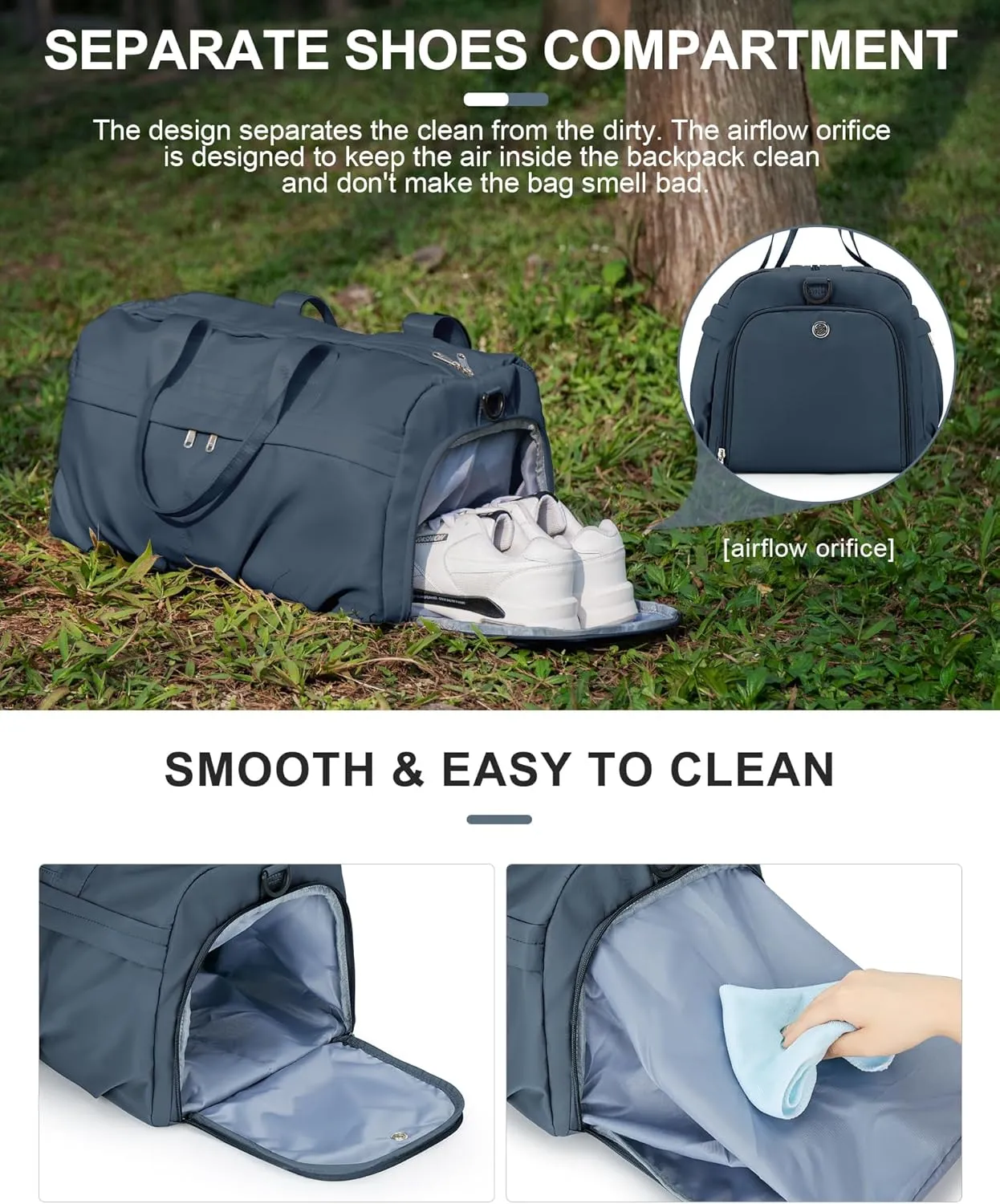 Gym Bag for Women Men, Water resistant Sports Tote Bag with Wet Pocket, Travel Duffle Bag with Shoe Compartment, Weekend Overnight Carry On Bags for Airplanes, JewelBlue