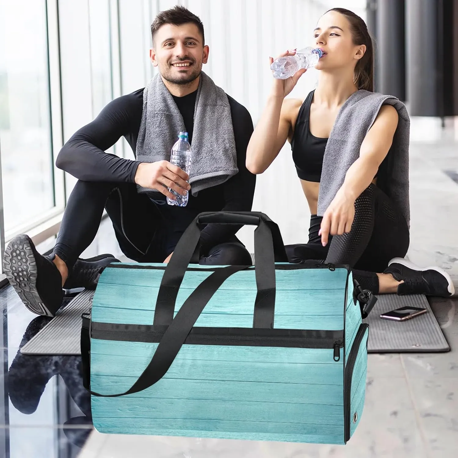 Gym Bag for Women Men Wood Texture Summer Beach Travel Duffle Bag with Shoe Compartment Waterproof Sports Tote Bags Large Overnight Weekender Bags for Travel Swimming Gym Yoga Dance