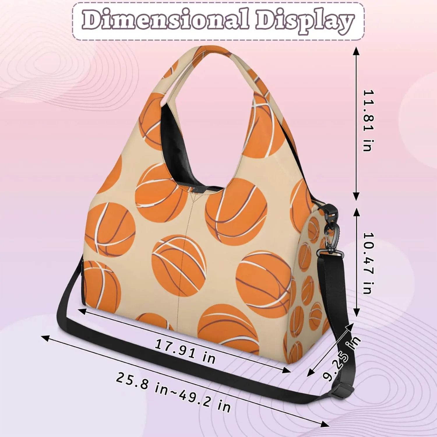 Gym Bag for Women Sport Basketballs Themed Duffel Bag with Shoe Compartment and Yoga Mat Holder Portable Weekender Bags Travel Tote Bags