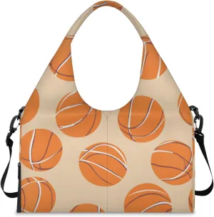 Gym Bag for Women Sport Basketballs Themed Duffel Bag with Shoe Compartment and Yoga Mat Holder Portable Weekender Bags Travel Tote Bags