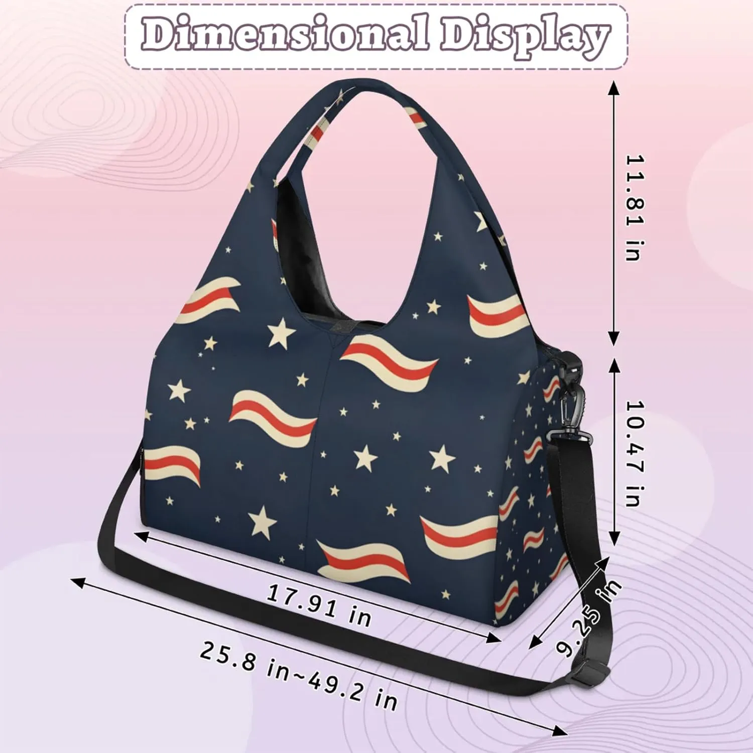 Gym Bag for Women Stripe Star Theme Duffel Bag with Shoe Compartment and Yoga Mat Holder Portable Weekender Bags Travel Tote Bags