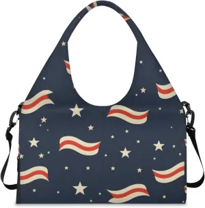 Gym Bag for Women Stripe Star Theme Duffel Bag with Shoe Compartment and Yoga Mat Holder Portable Weekender Bags Travel Tote Bags