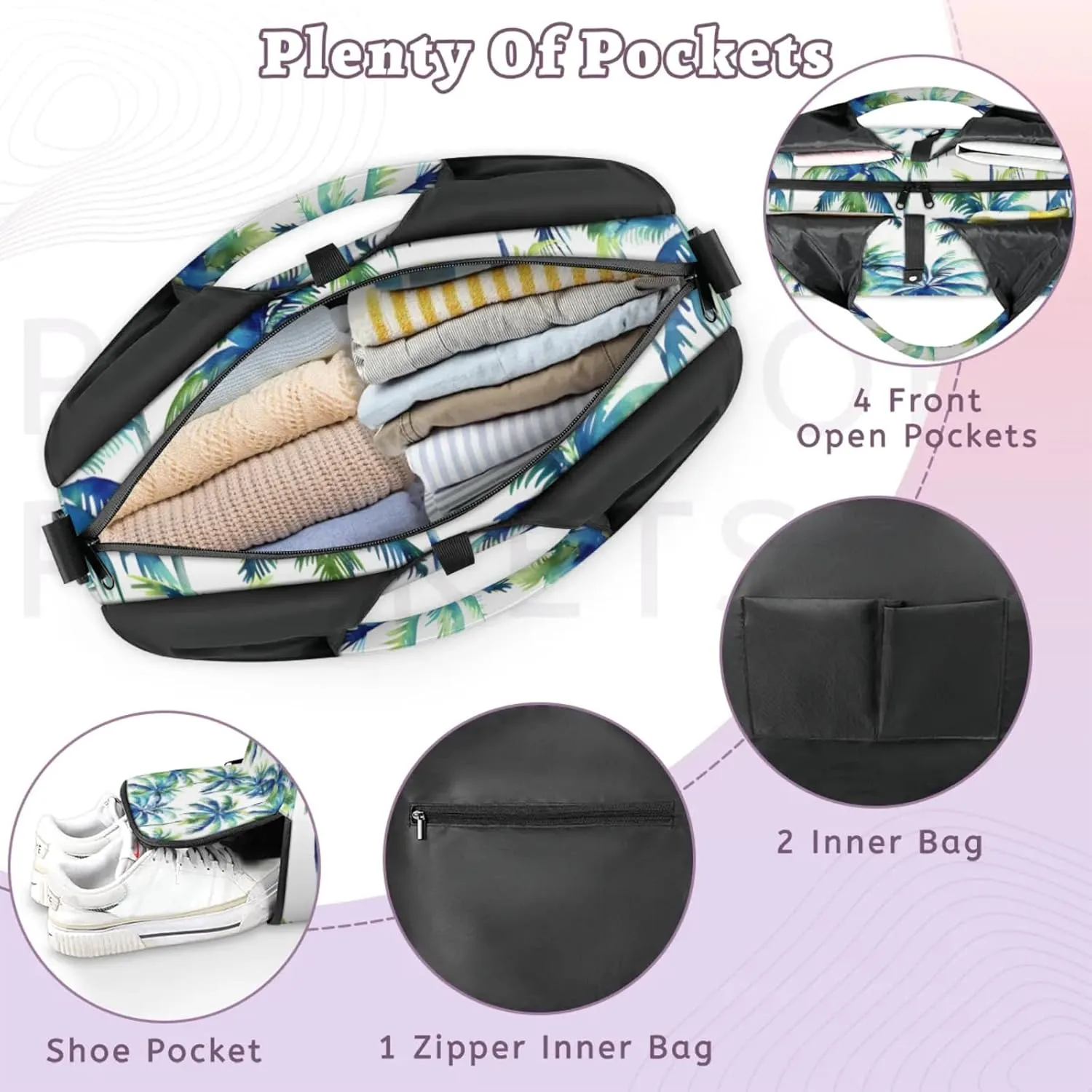 Gym Bag for Women Watercolor Coconut Trees Duffel Bag with Shoe Compartment and Yoga Mat Holder Portable Weekender Bags Travel Tote Bags
