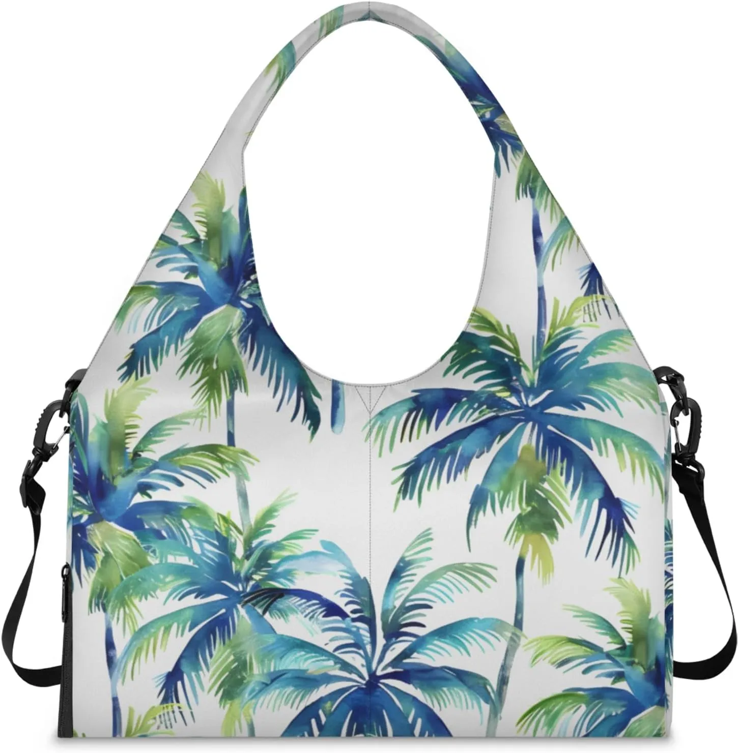 Gym Bag for Women Watercolor Coconut Trees Duffel Bag with Shoe Compartment and Yoga Mat Holder Portable Weekender Bags Travel Tote Bags