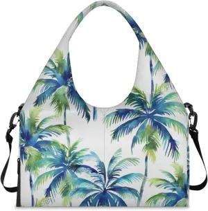 Gym Bag for Women Watercolor Coconut Trees Duffel Bag with Shoe Compartment and Yoga Mat Holder Portable Weekender Bags Travel Tote Bags