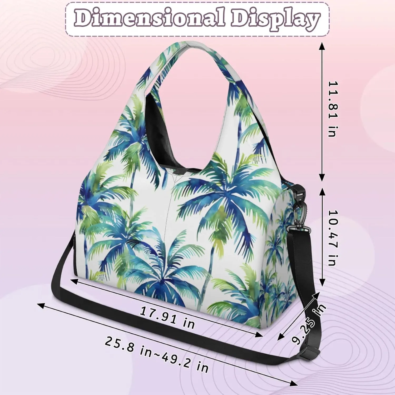 Gym Bag for Women Watercolor Coconut Trees Duffel Bag with Shoe Compartment and Yoga Mat Holder Portable Weekender Bags Travel Tote Bags