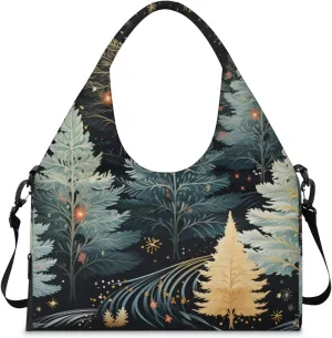 Gym Bag for Women Winter Trees Theme Duffel Bag with Shoe Compartment and Yoga Mat Holder Portable Weekender Bags Travel Tote Bags