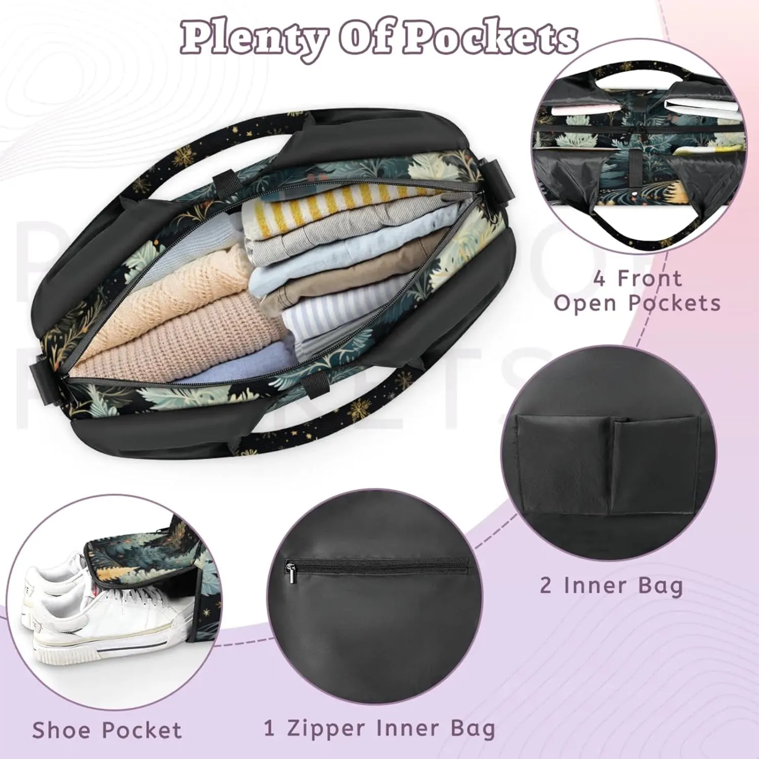 Gym Bag for Women Winter Trees Theme Duffel Bag with Shoe Compartment and Yoga Mat Holder Portable Weekender Bags Travel Tote Bags
