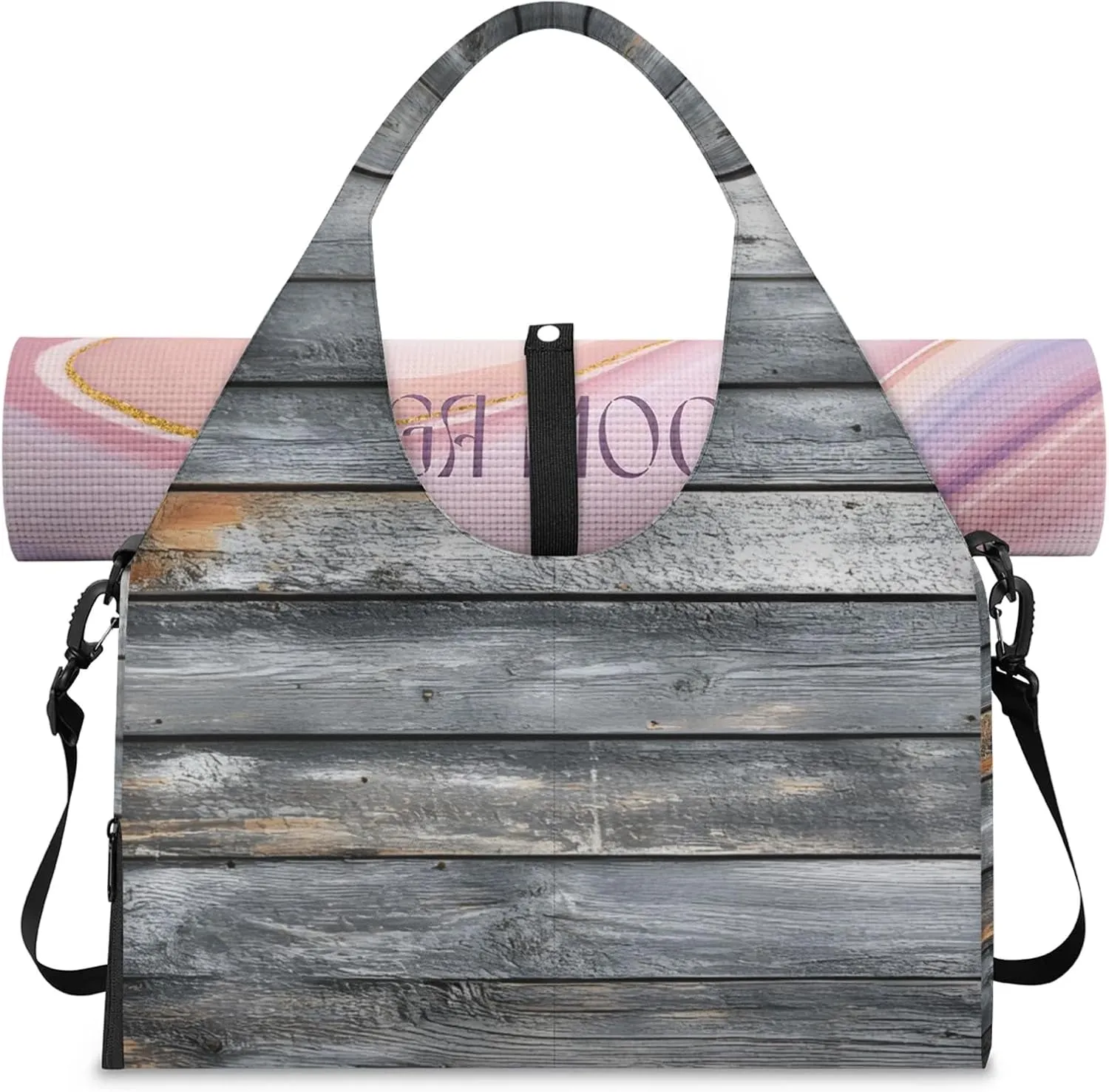 Gym Bag for Women Wood Print Duffel Bag with Shoe Compartment and Yoga Mat Holder Portable Weekender Bags Travel Tote Bags