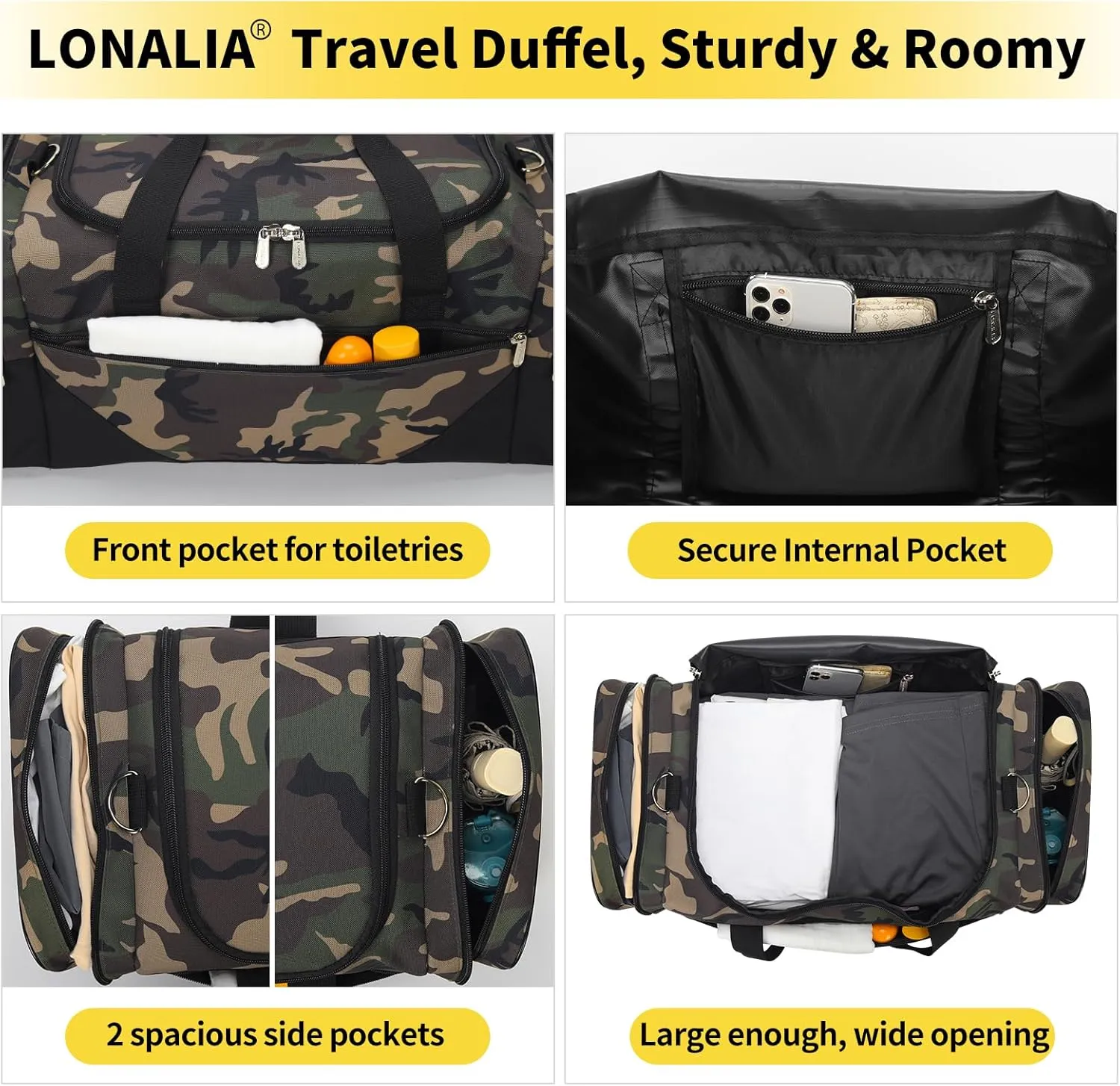 Gym Bag Sport Duffle Bag for Men - 21 in Weekender Travel Bag with Trolley Sleeve (Camo)