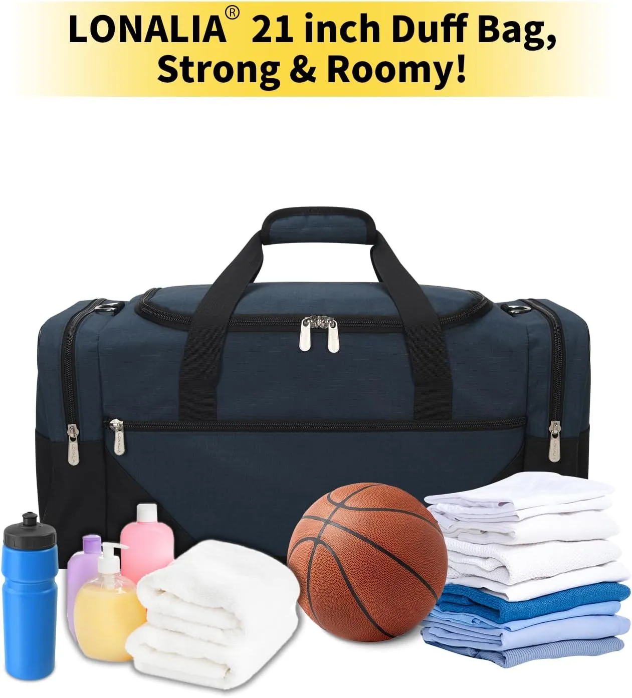 Gym Bag Sport Duffle Bag for Men - 21 in Weekender Travel Bag with Trolley Sleeve (Navy)