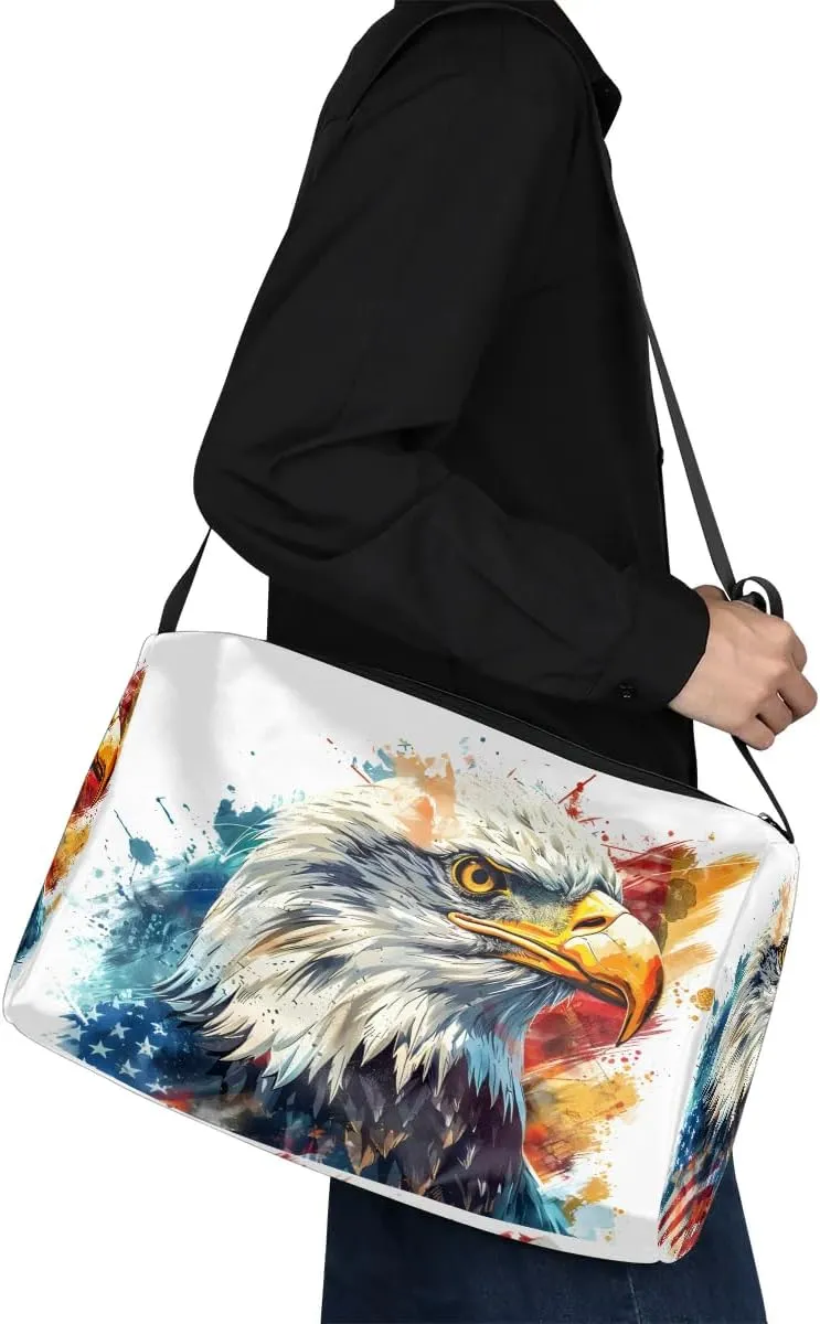 Gym Bags for Men 14.8 Inch Lightweight Carry On Bags for Airplanes Waterproof Duffle Bag for Travel, America Patriotic Printing