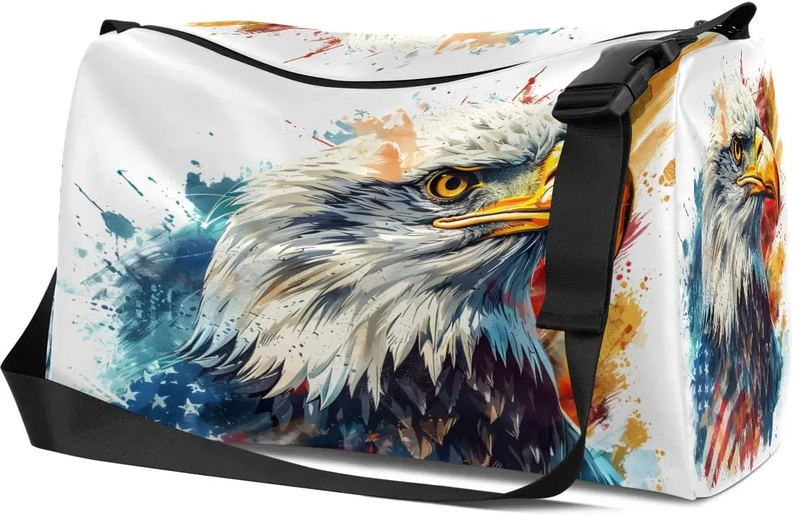 Gym Bags for Men 14.8 Inch Lightweight Carry On Bags for Airplanes Waterproof Duffle Bag for Travel, America Patriotic Printing
