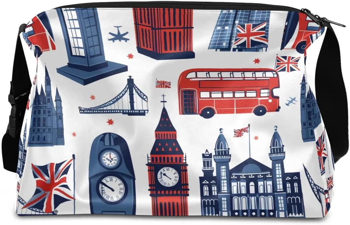 Gym Bags for Men 14.8 Inch Lightweight Carry On Bags for Airplanes Waterproof Duffle Bag for Travel, City London Print