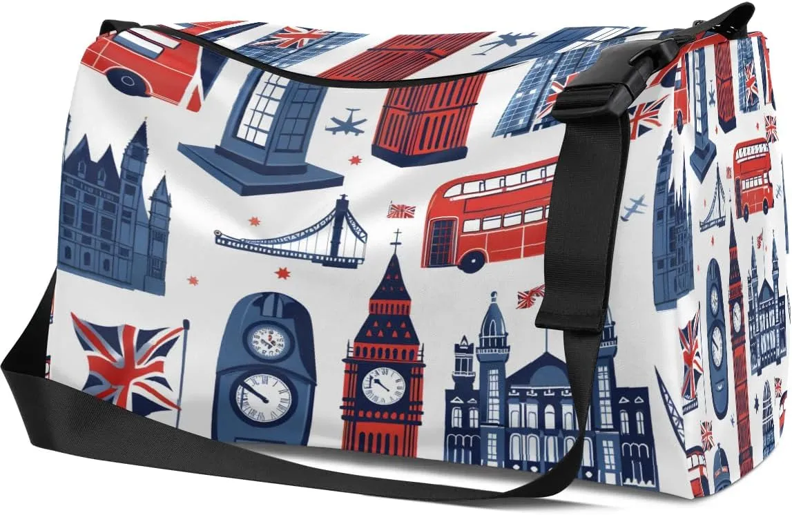 Gym Bags for Men 14.8 Inch Lightweight Carry On Bags for Airplanes Waterproof Duffle Bag for Travel, City London Print