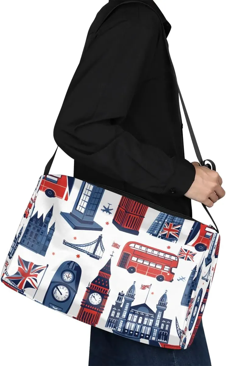 Gym Bags for Men 14.8 Inch Lightweight Carry On Bags for Airplanes Waterproof Duffle Bag for Travel, City London Print