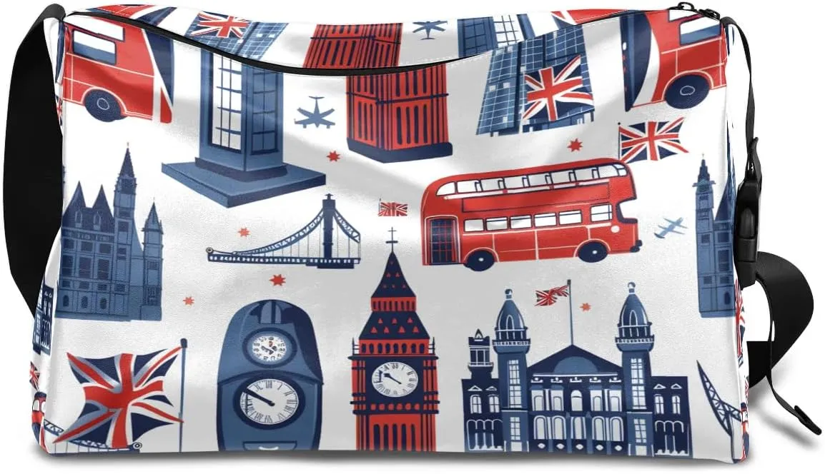 Gym Bags for Men 14.8 Inch Lightweight Carry On Bags for Airplanes Waterproof Duffle Bag for Travel, City London Print