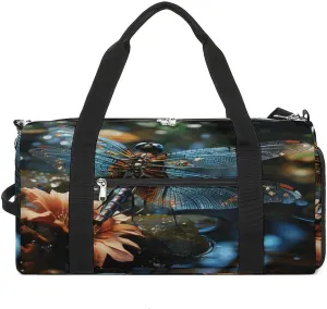 Gym Bags for Men Women,Dragonfly Flying on The Pond Print Workout Bag with Shoes Compartment,Sports Duffle Bag,Travel Gym Bag,Carry On Weekender Bag