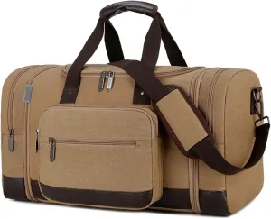 Gym Bags Vintage Canvas Travel Bags Men Duffel Bag Travel Tote Large Capacity Carry on Luggage Bags Weekender Bag Travel Women (Color : Coffee) (Khaki)