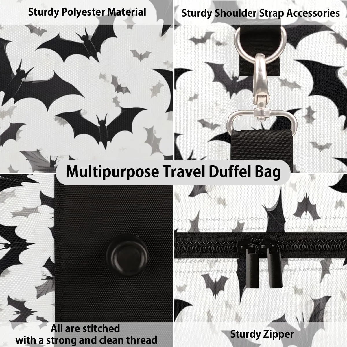 Halloween Theme Travel Duffle Bag for Women Men Gym Duffel Foldable Bag Waterproof Weekender Gothic Bat Duffle Tote
