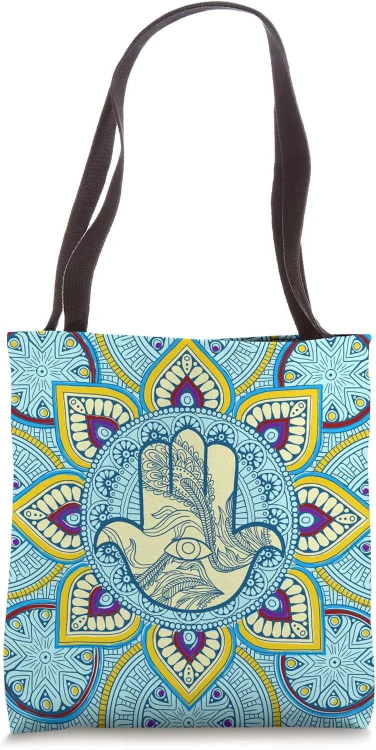 Hand Palm Eye Mandala Art Retro Khamsah Amulet Arabian Gift Tote Bag