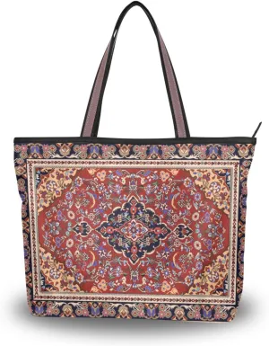 Handbag for Women Persian Carpet Vintage Ethnic Shoulder Bag Gym Tote Travel Shopping Satchel