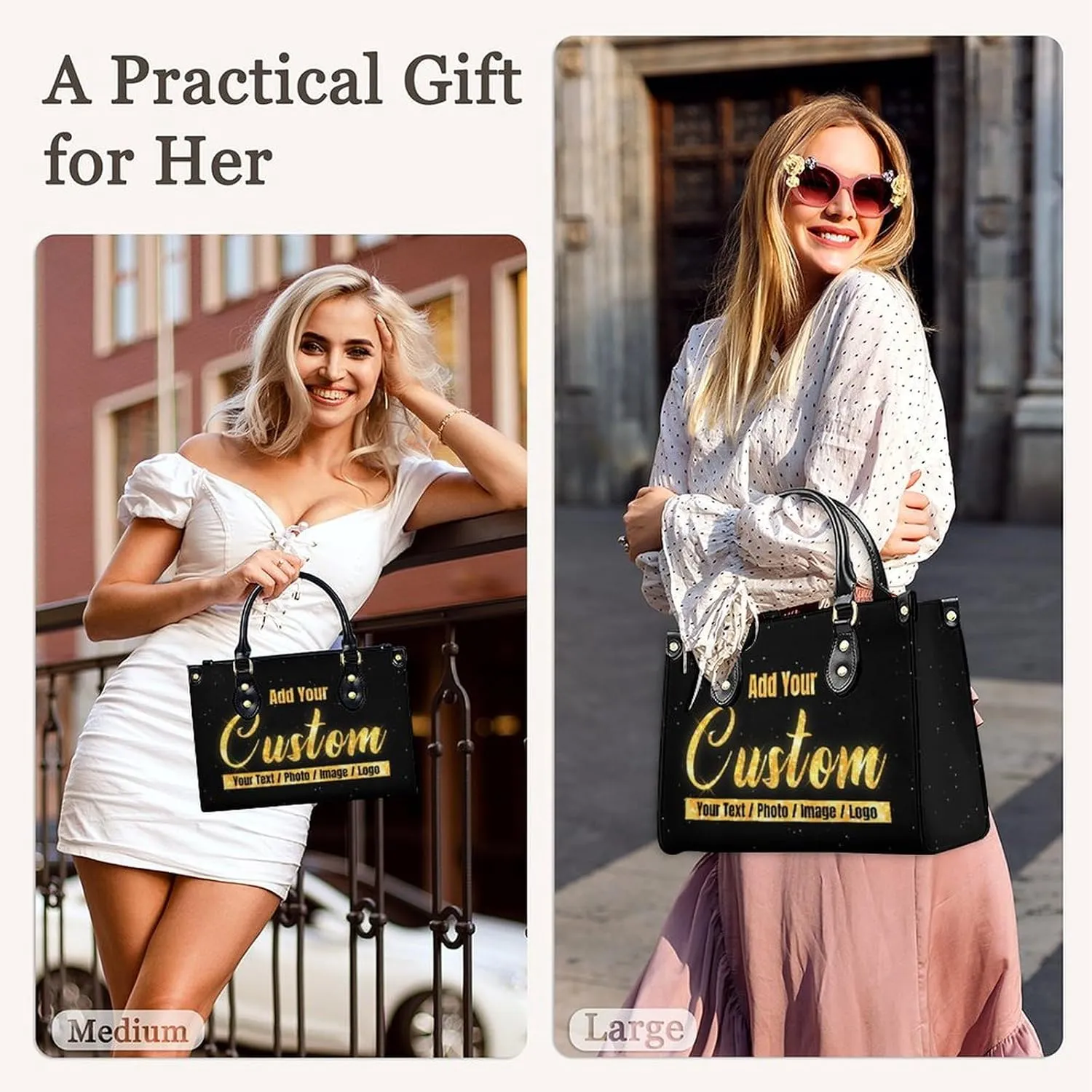 Handbags for Women - Personalized Leather Purse with Name Photo - Tote Bags for Mom Grandma - Custom Gifts Ideas for Her