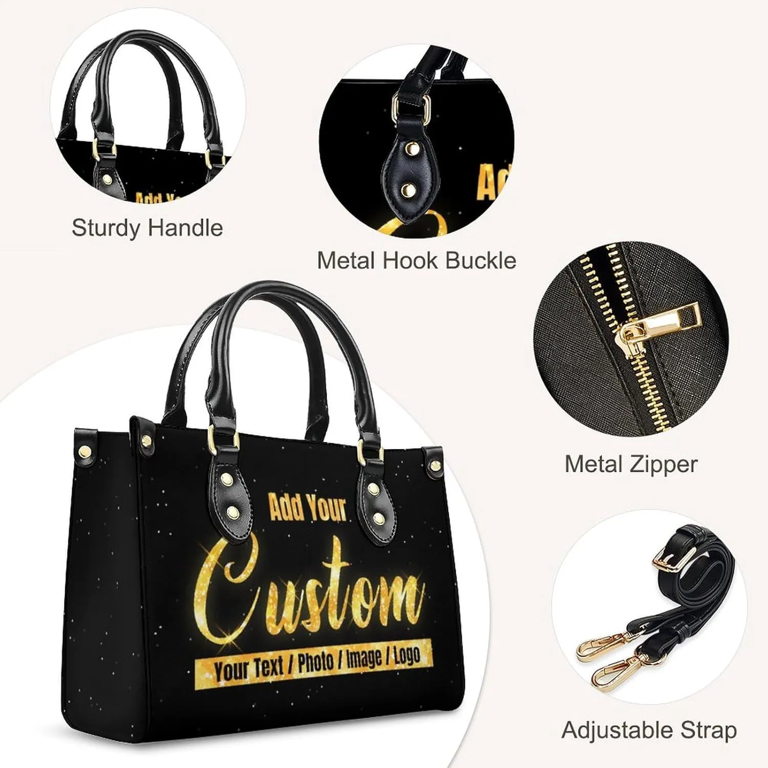 Handbags for Women - Personalized Leather Purse with Name Photo - Tote Bags for Mom Grandma - Custom Gifts Ideas for Her