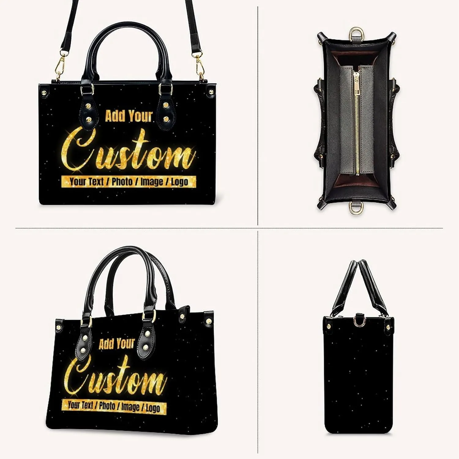 Handbags for Women - Personalized Leather Purse with Name Photo - Tote Bags for Mom Grandma - Custom Gifts Ideas for Her