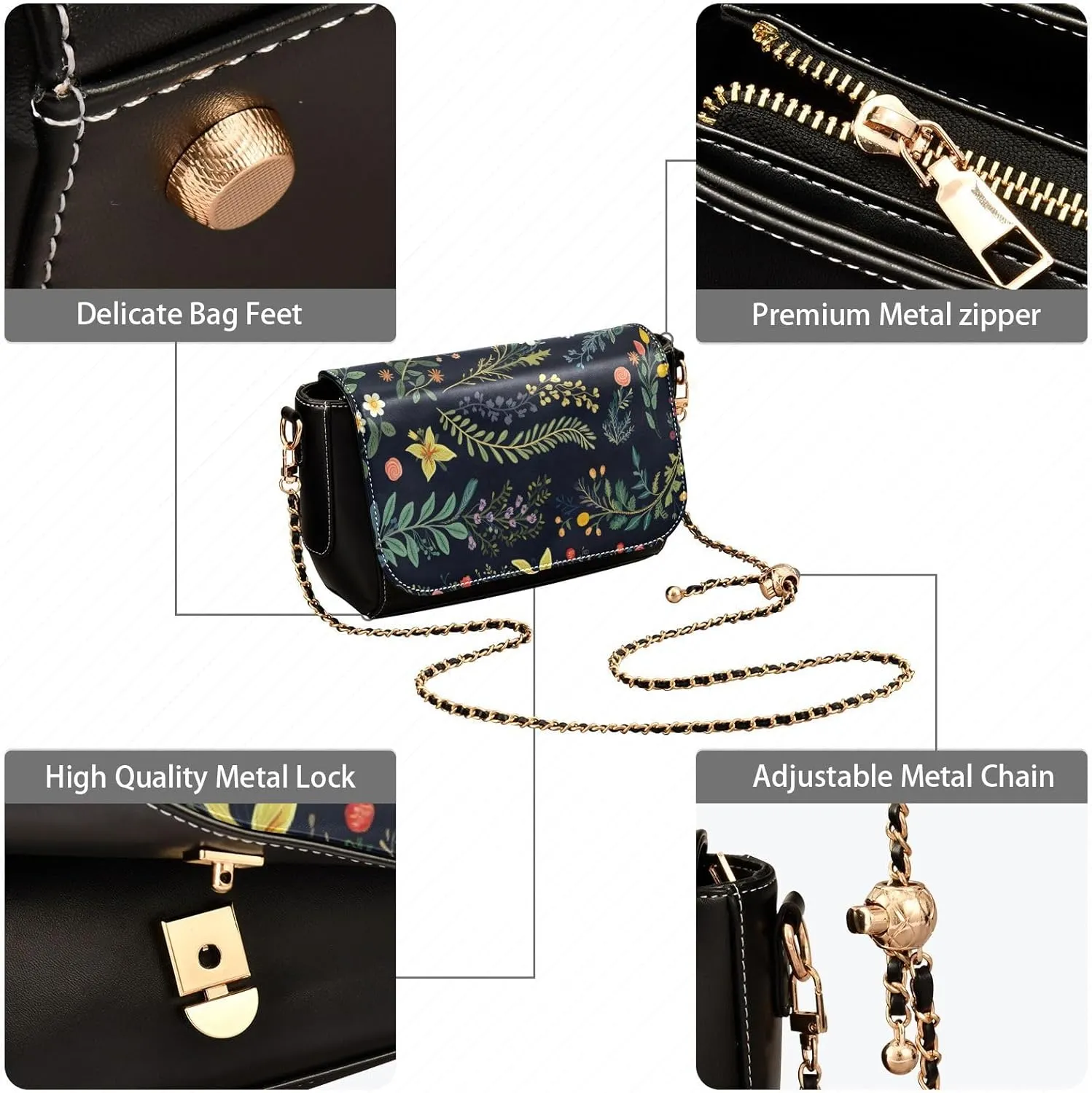 Handmade Christmas Art Zipper Leather Bag, Cross Body Leather Bags for Women