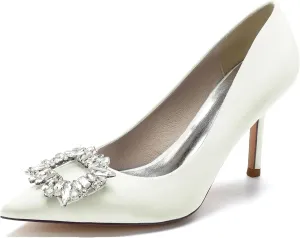 Hanfike Outdoor Wedding Shoes for Women Slip-on Bridal Party Evening Pumps with Bows JY009