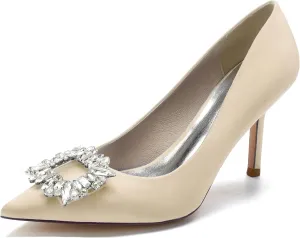 Hanfike Outdoor Wedding Shoes for Women Slip-on Bridal Party Evening Pumps with Bows JY009