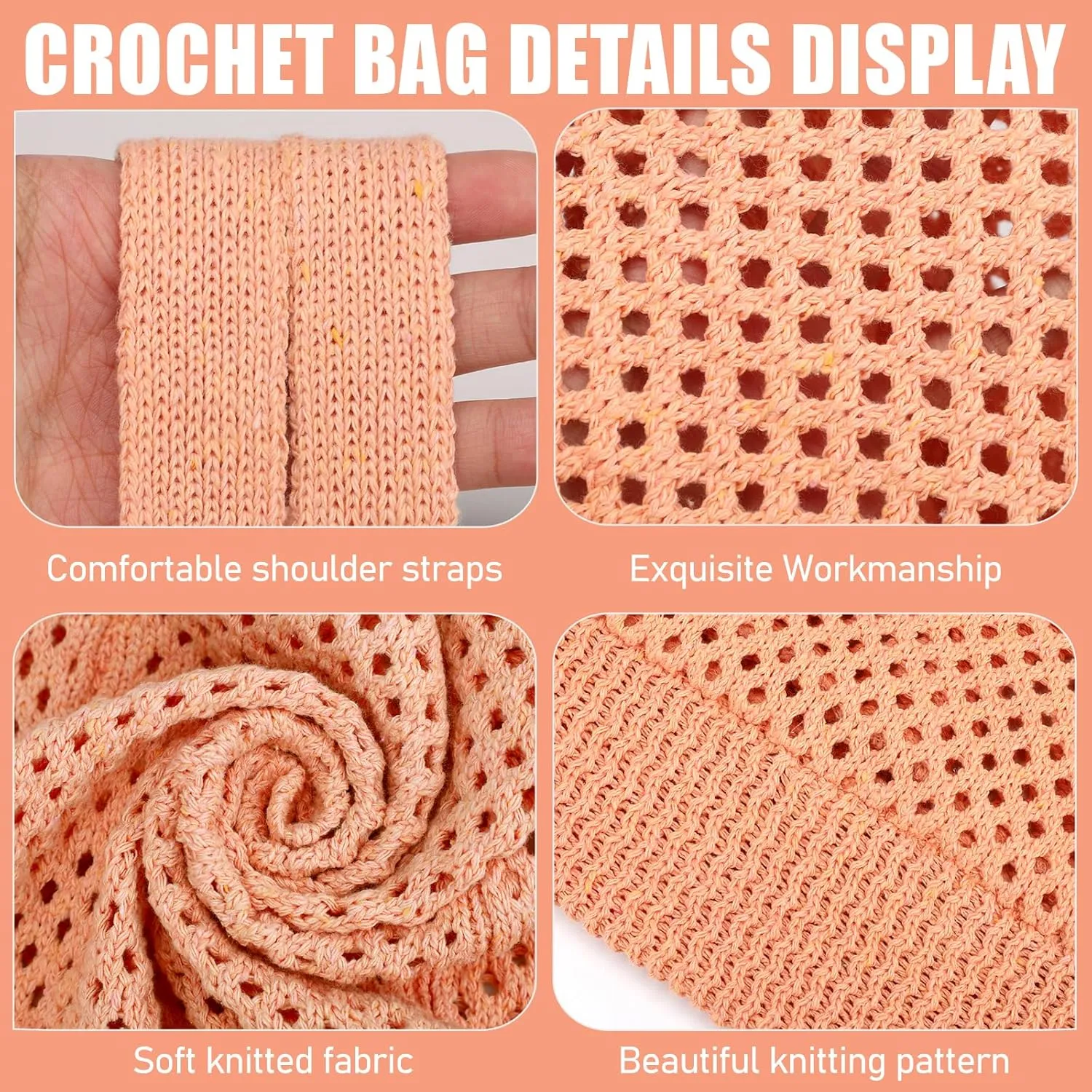hatisan Crochet Bags for Women - Summer Beach Tote, Aesthetic Hippie Knit Bag