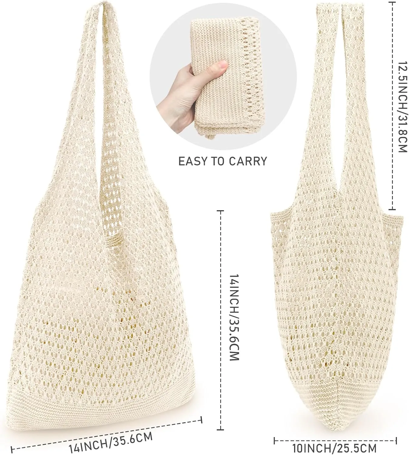 hatisan Crochet Bags for Women - Summer Beach Tote, Aesthetic Hippie Knit Bag