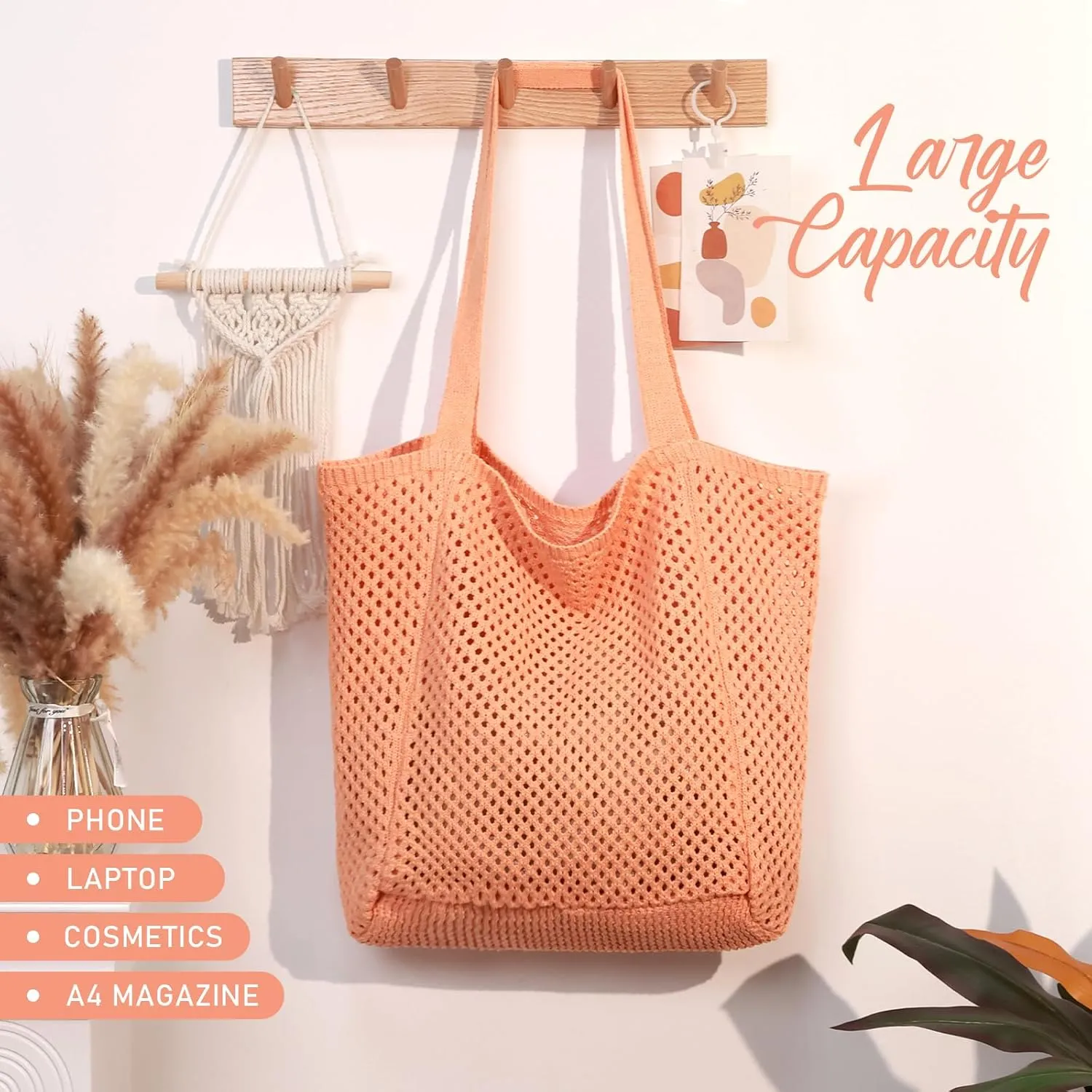 hatisan Crochet Bags for Women - Summer Beach Tote, Aesthetic Hippie Knit Bag