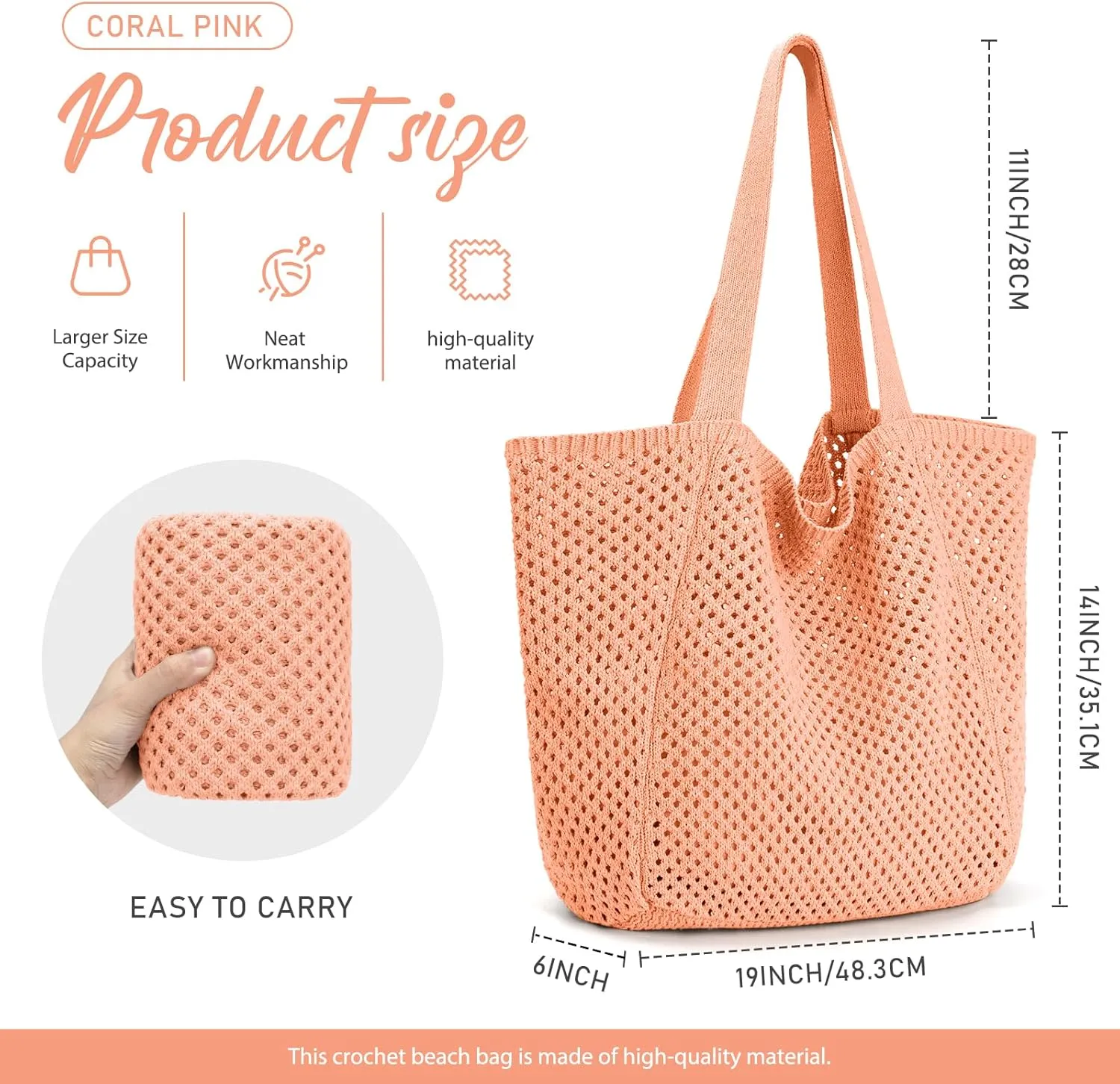 hatisan Crochet Bags for Women - Summer Beach Tote, Aesthetic Hippie Knit Bag