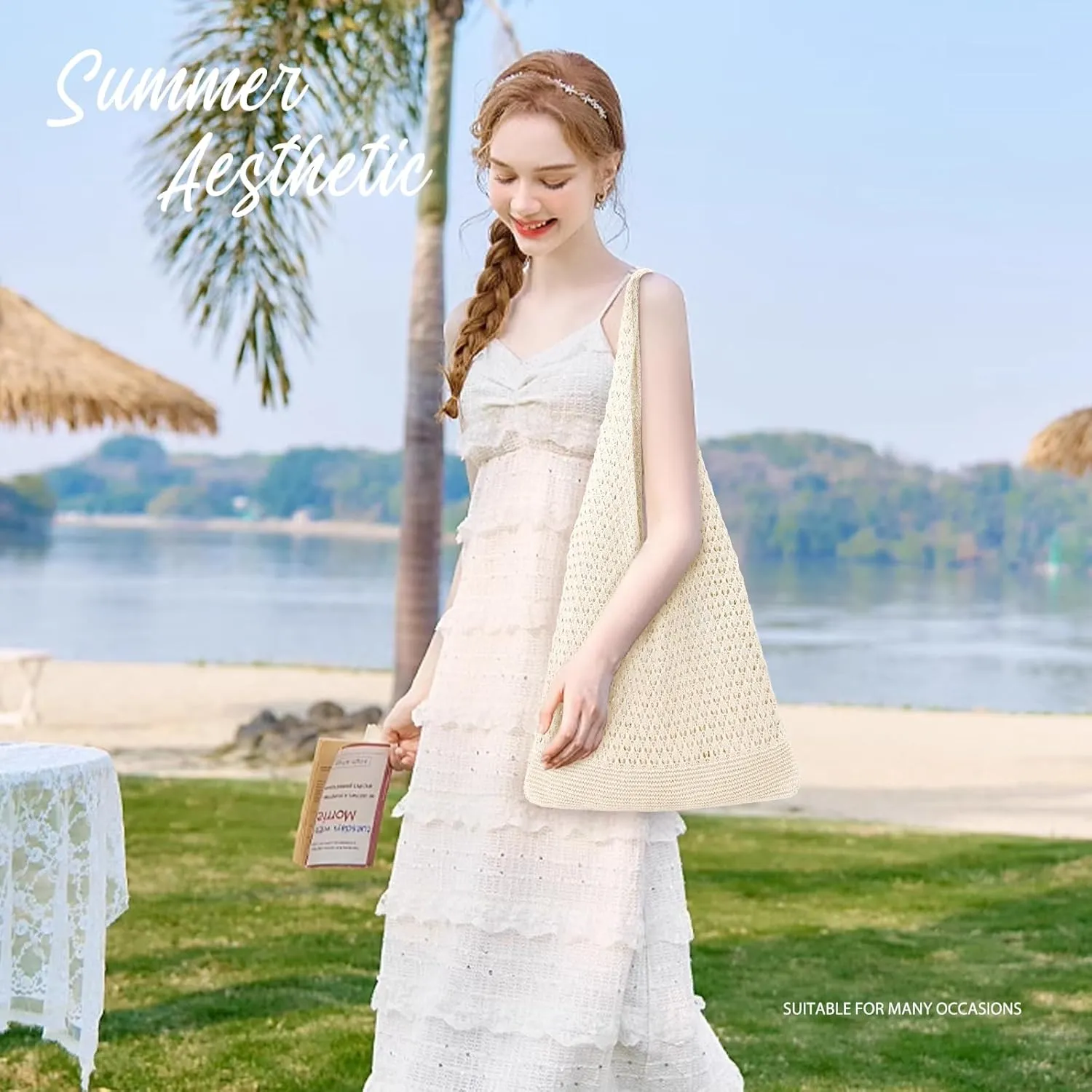 hatisan Crochet Bags for Women - Summer Beach Tote, Aesthetic Hippie Knit Bag