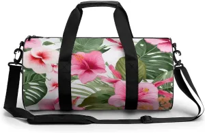 Hawaiian Hibiscus Crystal Flower with Palm Tree Leaves Print Gym Sport Bag Travel Duffel Bags Weekender Carry on Tote Bags for Women Men
