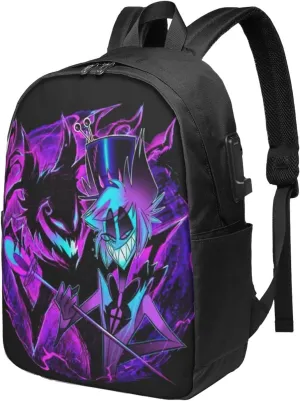 Hazbin Comedy Hotel Laptop Backpack Gym Bags Business Backpack Beautiful Travel Bags Unisex Adult Casual Daypack for Activities Notebook Bag with Usb Charging Port