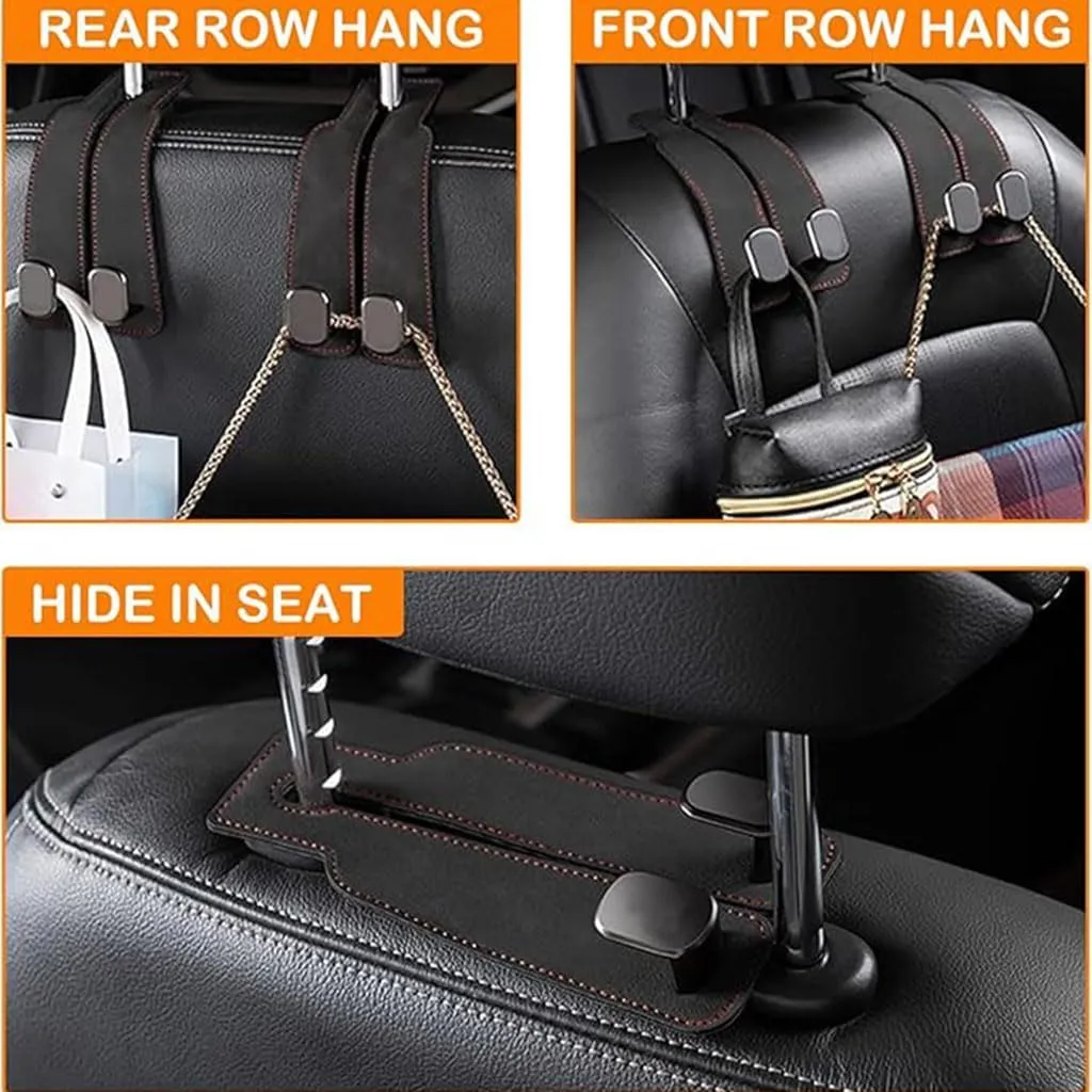 Headrest Hooks Car for Fiat Pulse 2021 2022 2023 2024, Back Seat Headrest Hooks Leather Storage Organizer Interior Car Accessorie,2pcs Black