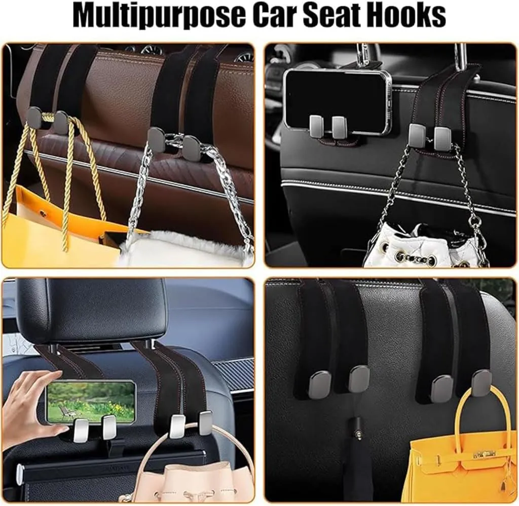 Headrest Hooks Car for Fiat Pulse 2021 2022 2023 2024, Back Seat Headrest Hooks Leather Storage Organizer Interior Car Accessorie,2pcs Black