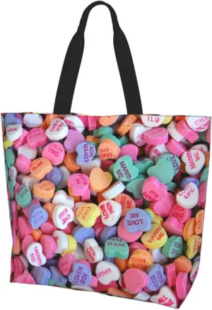 Heart Canvas Tote Bag Valentines Day Shoulder Bag Cute Casual Grocery Bags Cute Hearts Bag for Outdoor