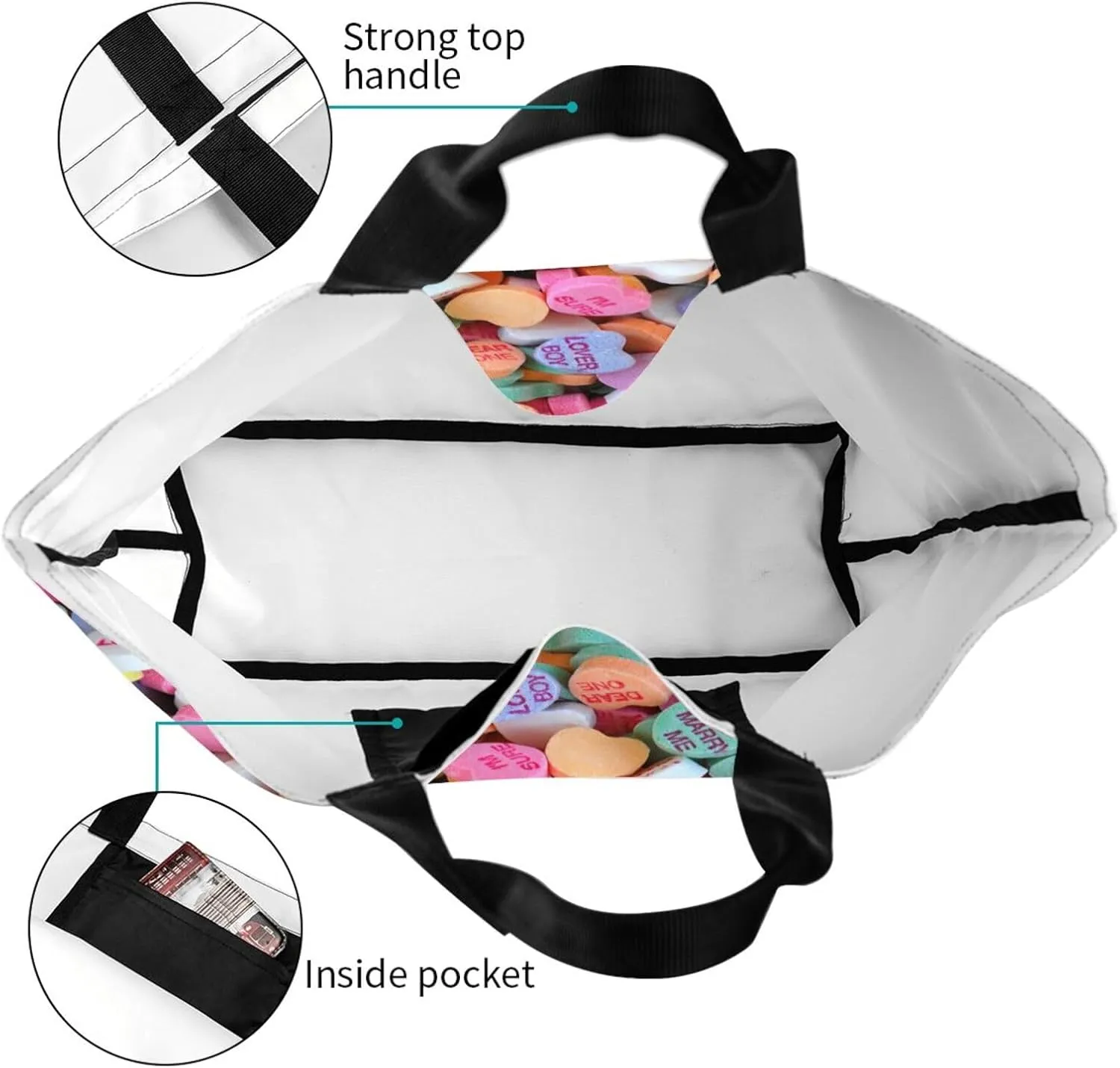 Heart Canvas Tote Bag Valentines Day Shoulder Bag Cute Casual Grocery Bags Cute Hearts Bag for Outdoor