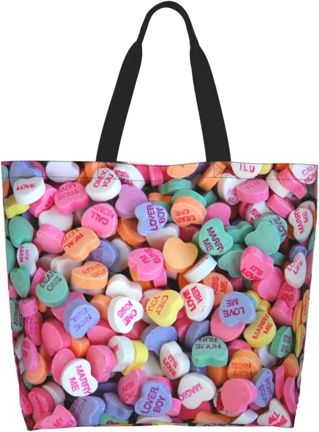 Heart Canvas Tote Bag Valentines Day Shoulder Bag Cute Casual Grocery Bags Cute Hearts Bag for Outdoor