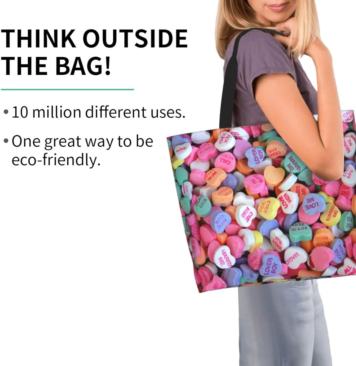 Heart Canvas Tote Bag Valentines Day Shoulder Bag Cute Casual Grocery Bags Cute Hearts Bag for Outdoor